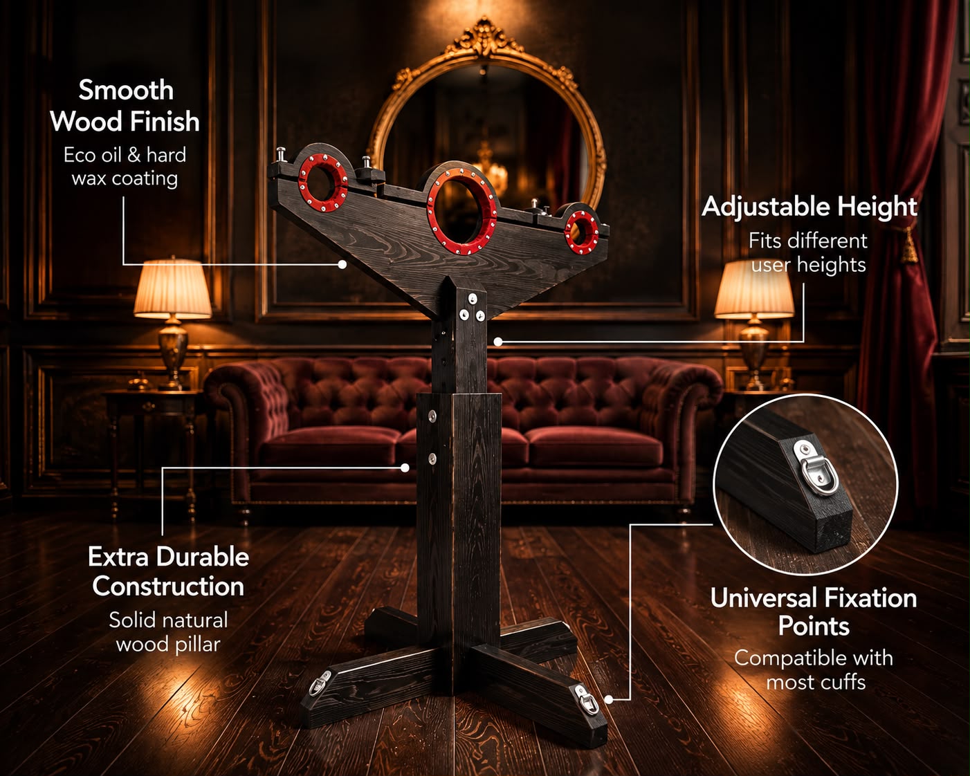Shackled Delight : poteau en bois pour fixation et jeu BDSM 