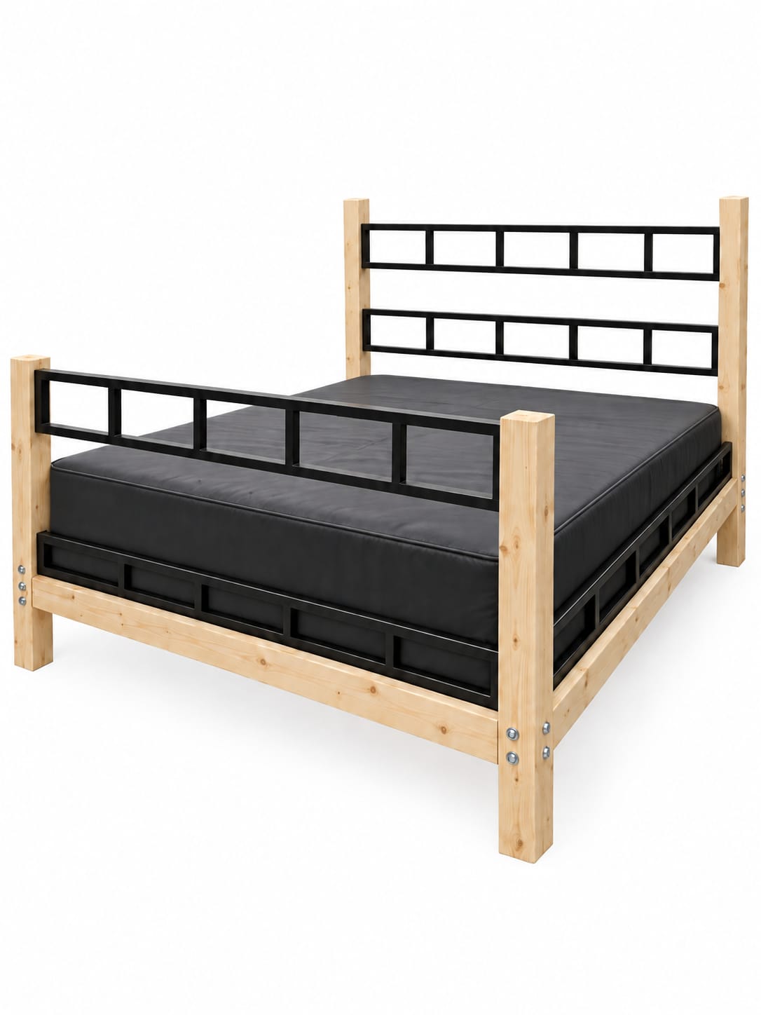 Solid pine bondage bed with powder coated metal frame