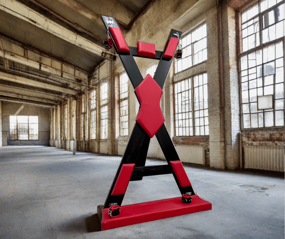 Handcrafted BDSM Wooden St Andrews Cross with Footrest - Dungeon Furniture