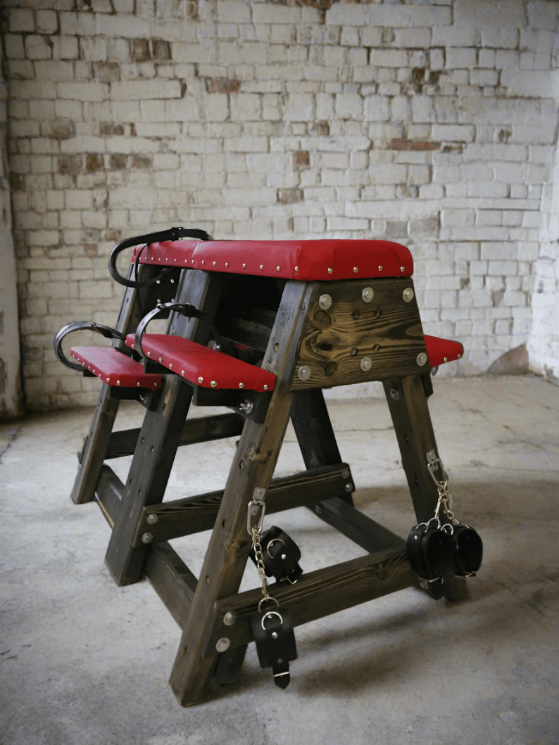 BDSM spanking bench, bondage furniture, adjustable sex bench, punishment pyramid, BDSM dungeon equipment, spanking stool, restraint bench, BDSM bench with straps, wooden bondage bench, eco-leather sex furniture, fetish furniture, sex bench with rings, handmade BDSM furniture, spanking furniture, kink play bench