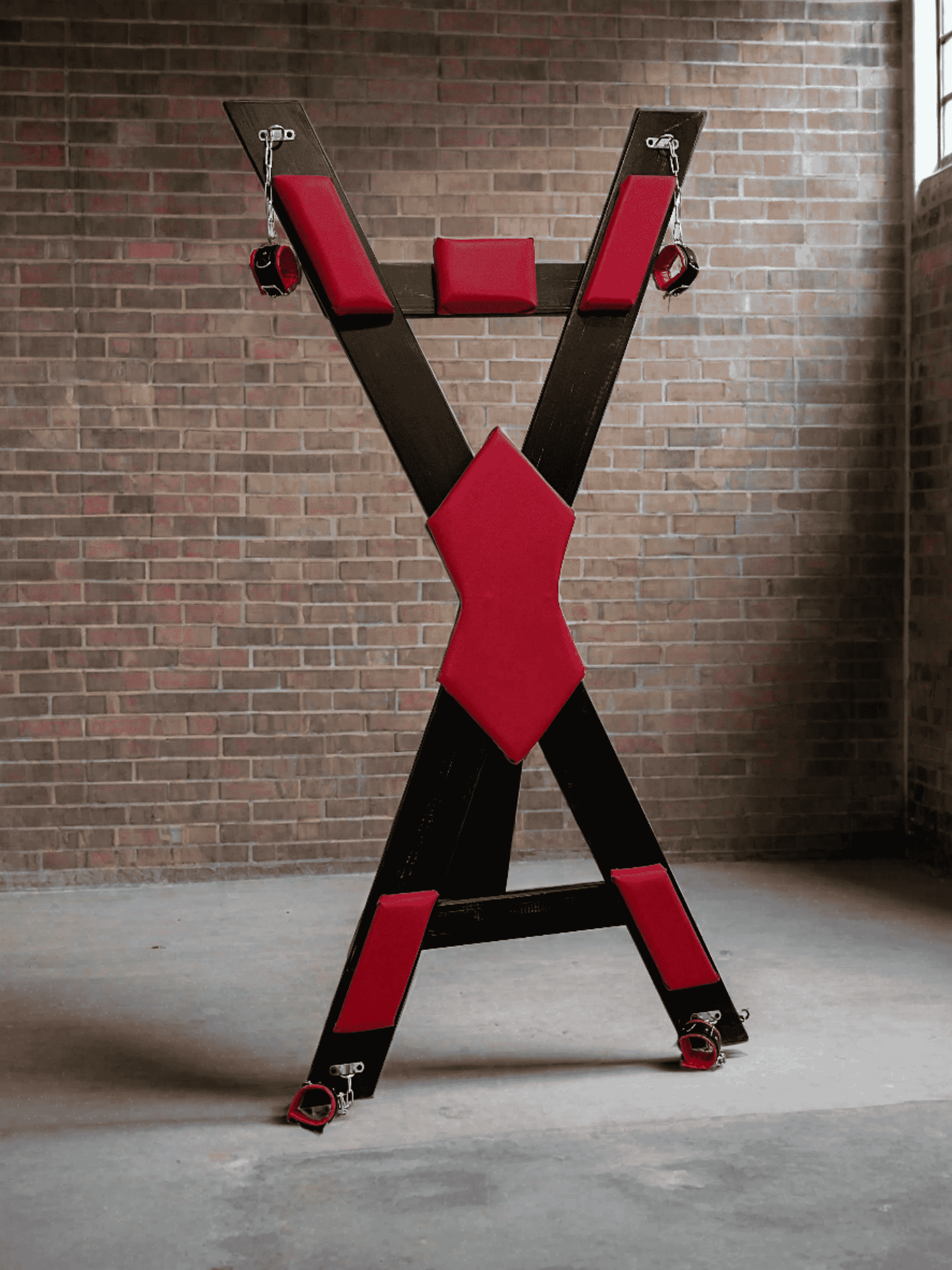 St. Andrews Cross without footrest. BDSM dungeon or secret room furniture