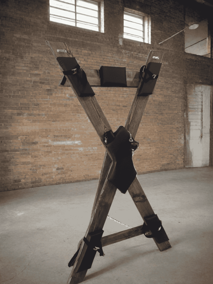 St. Andrews Cross without footrest. BDSM dungeon or secret room furniture