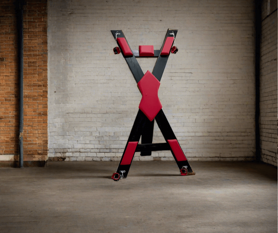 St. Andrews Cross without footrest. BDSM dungeon or secret room furniture