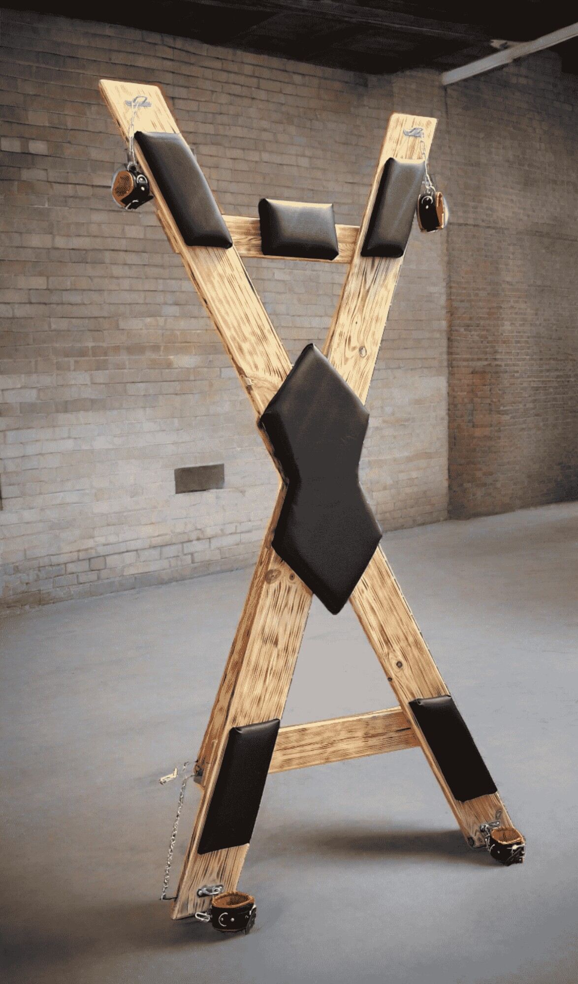 St. Andrews Cross without footrest. BDSM dungeon or secret room furniture