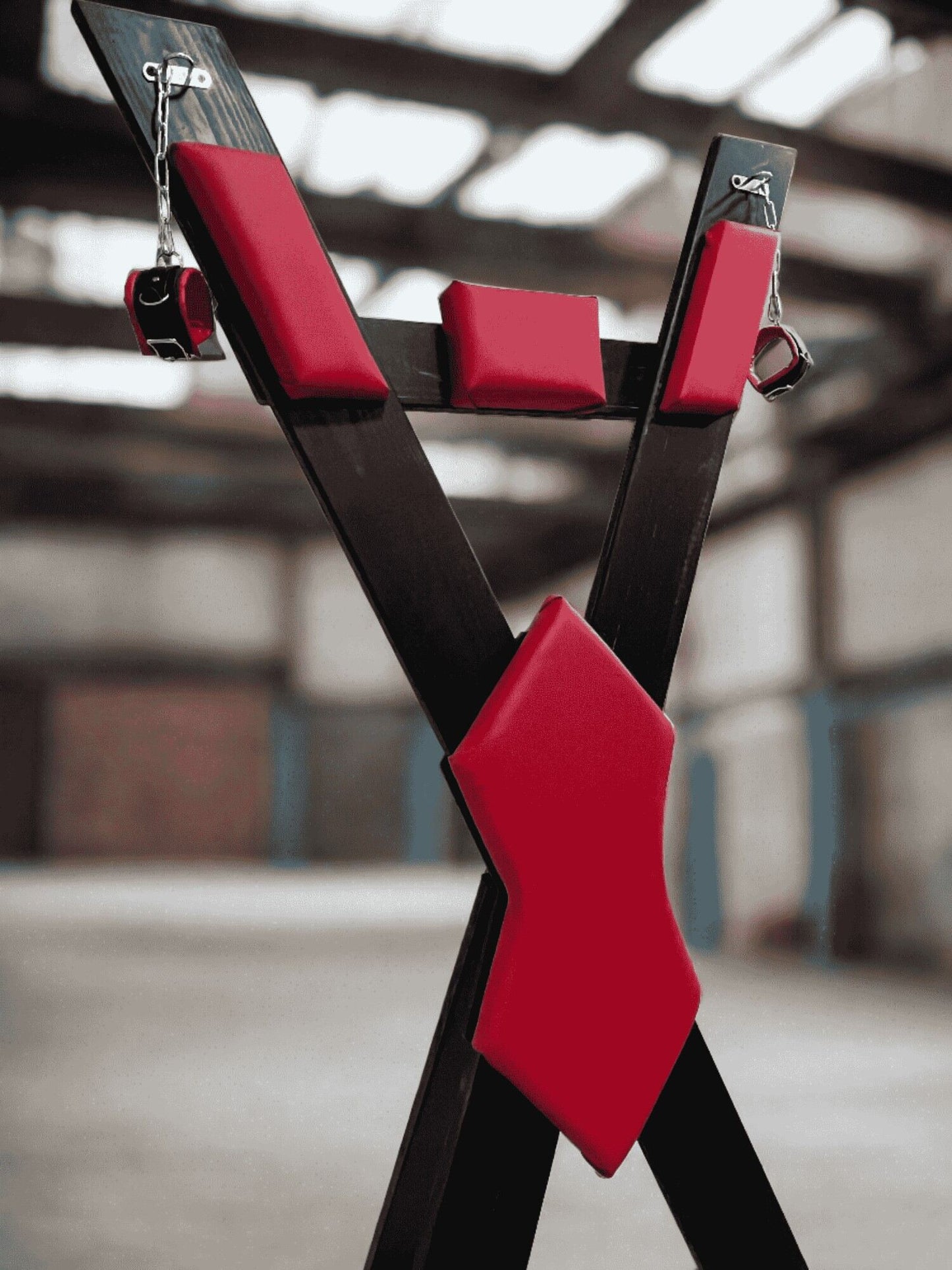 St. Andrews Cross without footrest. BDSM dungeon or secret room furniture