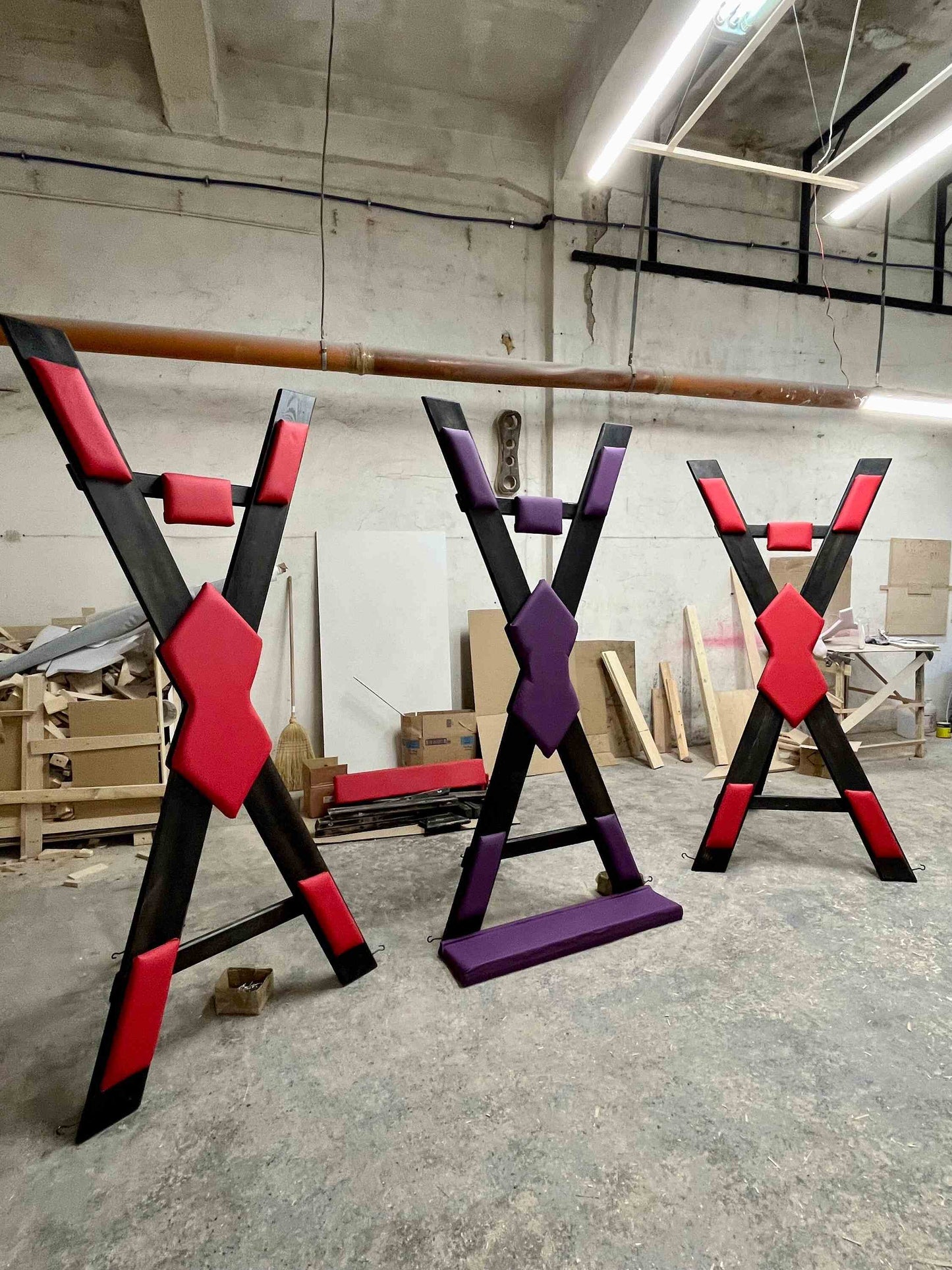 St. Andrews Cross without footrest. BDSM dungeon or secret room furniture