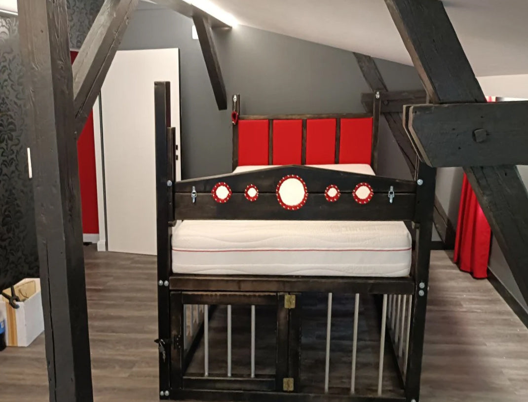 Luxurious King Size BDSM Wooden Bed with Unique Restraining Options - Adult Play Furniture