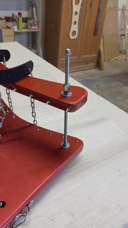 Unique BDSM Serving Table - Personalized Wooden Shackles & Chest Clamps Available